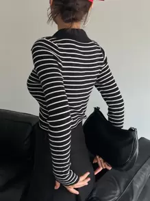 DAZY Striped Pattern Jumper - Black and White - View 3