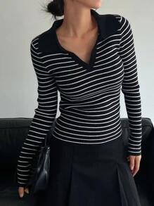 DAZY Striped Pattern Jumper - Black and White - View 4