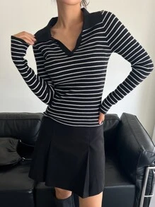 DAZY Striped Pattern Jumper - Black and White - View 5