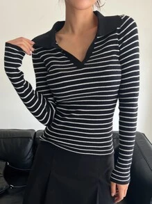 DAZY Striped Pattern Jumper - Black and White - View 6