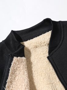 Manfinity Hypemode Men Plus Letter Graphic Teddy Lined Bomber Jacket - Black - View 3