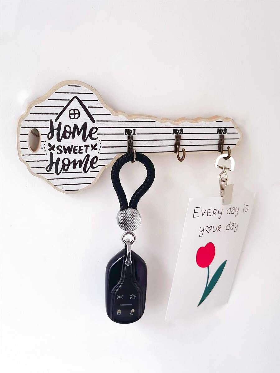 1个乡村风格木质钥匙架，带搁板和挂钩 - 安装简便，（黑白灰）节省空间的壁挂式收纳架，适用于钥匙、外套等 - 适用于入口、厨房、办公室、钥匙架 - 查看 1