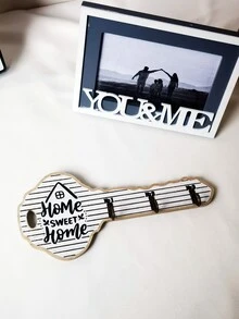 1个乡村风格木质钥匙架，带搁板和挂钩 - 安装简便，（黑白灰）节省空间的壁挂式收纳架，适用于钥匙、外套等 - 适用于入口、厨房、办公室、钥匙架 - 查看 2