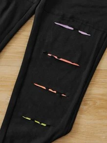 SHEIN Cô gái Tween Chữ & Bướm In Viền xoay tròn Áo chui đầu & Xà cạp - Nhiều màu - Xem 3