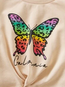 SHEIN Cô gái Tween Chữ & Bướm In Viền xoay tròn Áo chui đầu & Xà cạp - Nhiều màu - Xem 4