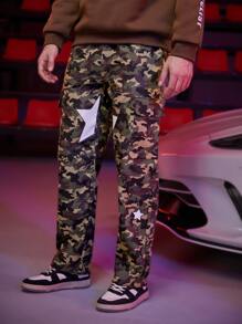 ROMWE MEN Guys Star Graphic Camo Cargo Pants - Multicolor - View 3