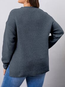 Calvaya Plus Drop Shoulder Half Button Jumper - Dusty Blue - View 2