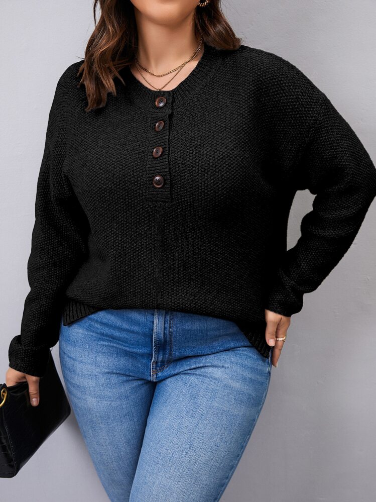 Calvaya Jersey de hombros caídos con botón - Negro - Ver 5