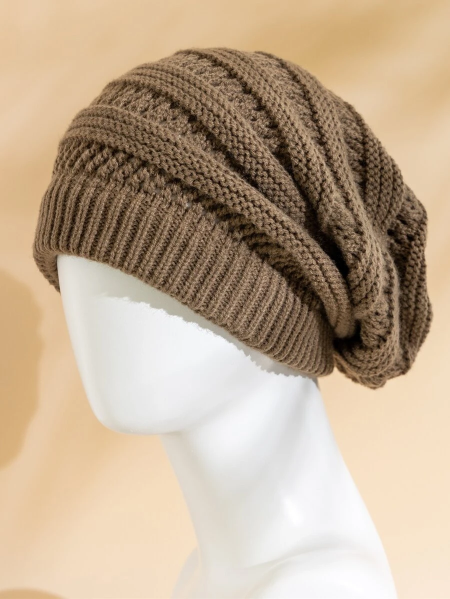 JZML 1入男士針織鬆垮的針織帽，休閒風格 - 卡其色 - 查看 1