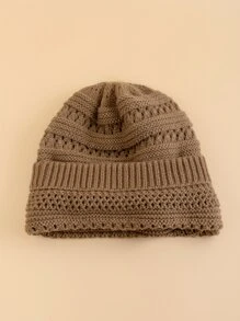 JZML 1入男士針織鬆垮的針織帽，休閒風格 - 卡其色 - 查看 4