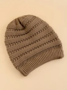 JZML 1入男士針織鬆垮的針織帽，休閒風格 - 卡其色 - 查看 5