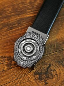 Men Rhinestone Decor Automatic Buckle Belt - Black - View 3
