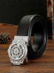 Hombres Cinturón con hebilla con diseño de diamante de imitación automático - Negro - Ver 1
