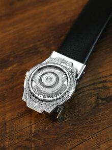 Hombres Cinturón con hebilla con diseño de diamante de imitación automático - Negro - Ver 3