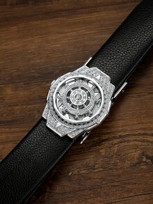 Hombres Cinturón con hebilla con diseño de diamante de imitación automático - Negro - Ver 4