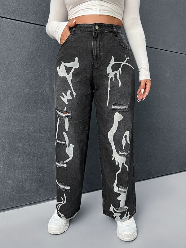 SHEIN EZwear Jeans de pierna recta con estampado de dibujo