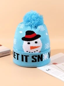 Sombrero tejido con muñeca de nieve con estampado - Celeste - Ver 1