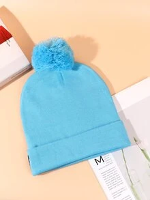 Sombrero tejido con muñeca de nieve con estampado - Celeste - Ver 2