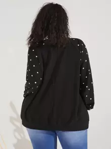 SHEIN CURVE+ 大碼波卡圓點插肩袖運動衫