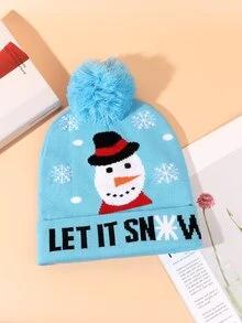 Sombrero tejido con muñeca de nieve con estampado - Celeste - Ver 3