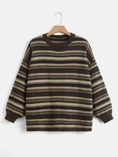 Academia Gestreifter Oversize Pullover mit Raglanärmeln, Langarm Oberteil