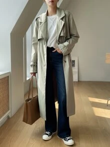 DAZY Epaulettes Design Slant Pockets Single Breasted Belted Trench Coat,Fall Clothes Women Jacket