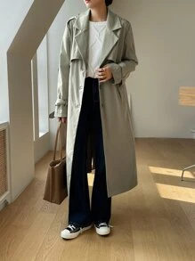 DAZY Epaulettes Design Slant Pockets Single Breasted Belted Trench Coat,Fall Clothes Women Jacket