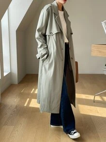 DAZY Epaulettes Design Slant Pockets Single Breasted Belted Trench Coat,Fall Clothes Women Jacket