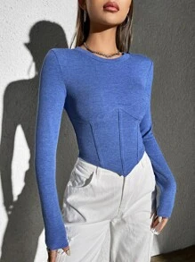 SHEIN EZwear Camiseta corta unicolor bajo asimétrico - Azul - Ver 3