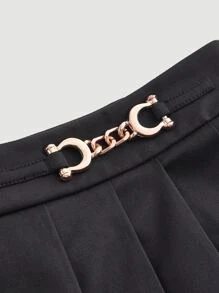 SHEIN MOD Váy nữ Chuỗi Xếp li màu trơn Giải trí - màu đen - Xem 4