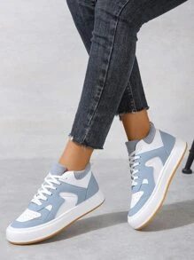 Giày Giản dị Nữ Khối Màu Ren lên Thể thao - Màu xanh lam - Xem 2