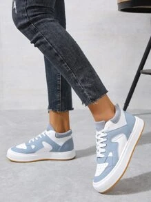 Giày Giản dị Nữ Khối Màu Ren lên Thể thao - Màu xanh lam - Xem 3