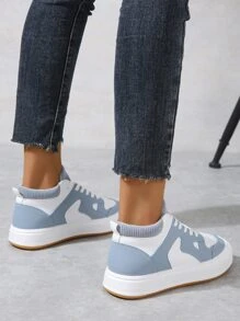 Giày Giản dị Nữ Khối Màu Ren lên Thể thao - Màu xanh lam - Xem 4