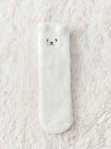 Toddler Girls Cartoon Embroidery Fuzzy Socks - White - View 2