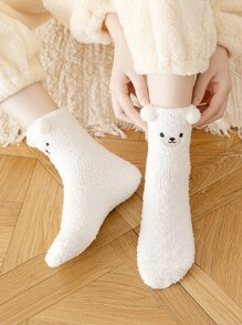Toddler Girls Cartoon Embroidery Fuzzy Socks - White - View 4