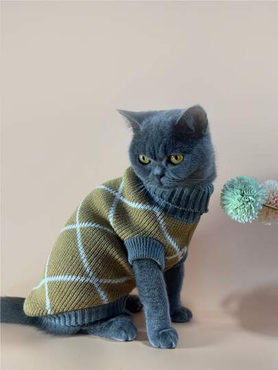 Suéter Padrão geométrico Bicho de estimação gola alta