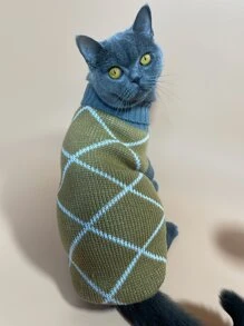 幾何樣式寵物高領套頭毛衣 - 駝色 - 查看 2