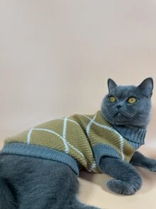 幾何樣式寵物高領套頭毛衣 - 駝色 - 查看 4