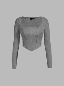 SHEIN MOD Scoop Neck Seam Front Tee - Grey - View 1