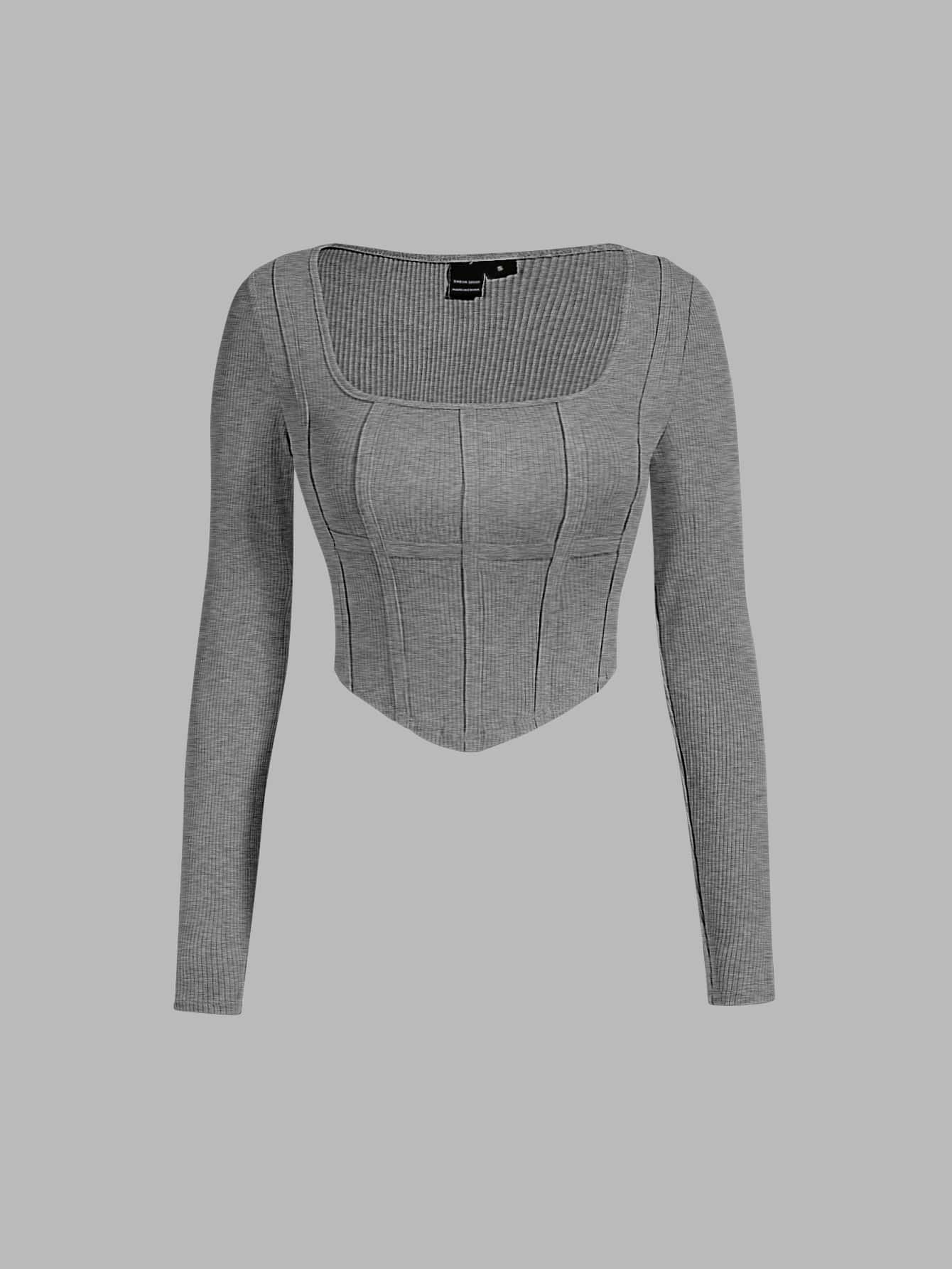 SHEIN MOD Scoop Neck Seam Front Tee - Grey - View 1