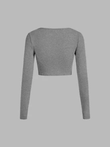 SHEIN MOD Scoop Neck Seam Front Tee - Grey - View 2