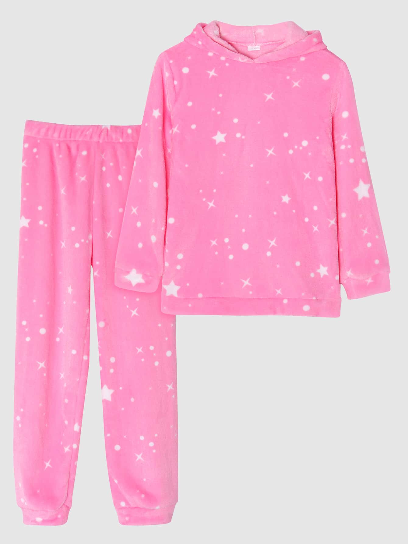 女孩星空圖案連帽上衣和褲子睡衣套裝 - 粉色 - 查看 1