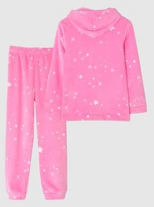 女孩星空圖案連帽上衣和褲子睡衣套裝 - 粉色 - 查看 2