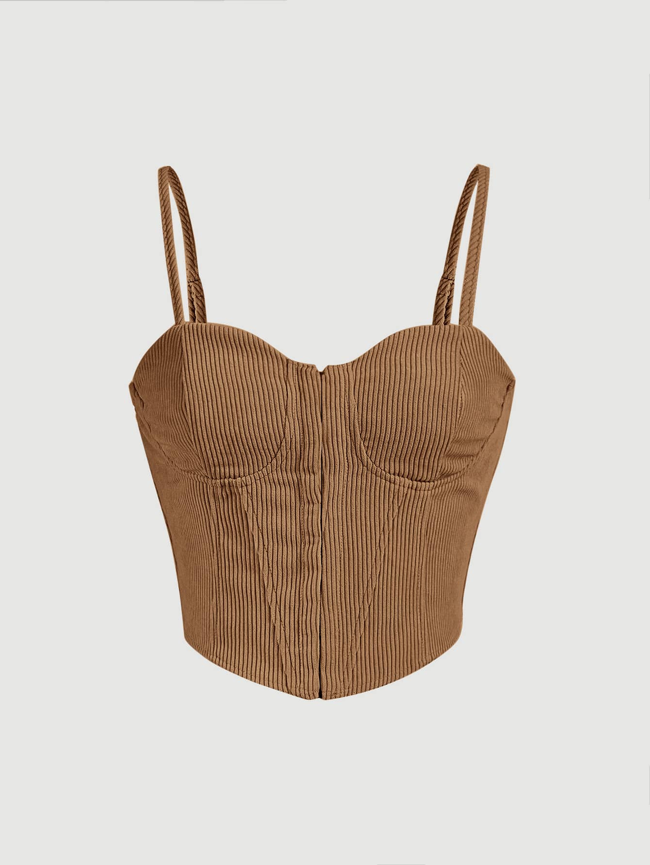 SHEIN MOD Solid Corduroy Cami Top - Brown - View 1