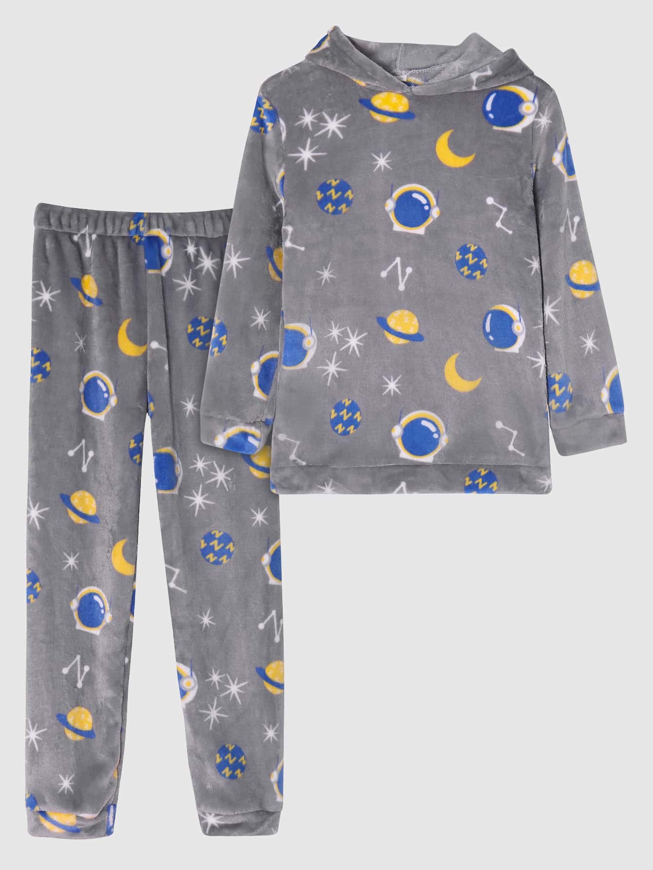 男大童星空圖案法蘭絨連帽衫和褲子