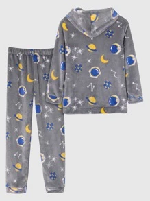 男大童星空圖案法蘭絨連帽衫和褲子