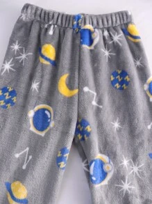 男大童星空圖案法蘭絨連帽衫和褲子