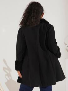 SHEIN CURVE+ Plus Borg Collar Double Breasted Overcoat - Black - View 2