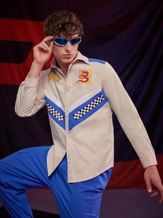 Guys Letter & Chevron Print Shirt