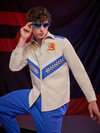 Guys Letter & Chevron Print Shirt